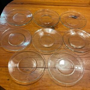 Set of EIGHT 8” heavyweight 1/4” thick curved edge glass salad dessert plates